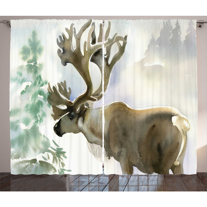 Winter Forest Paint Style Curtain