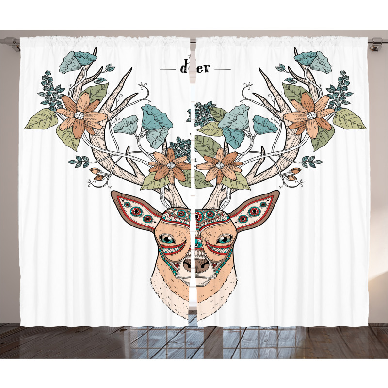 Deer Head Floral Ethnic Curtain