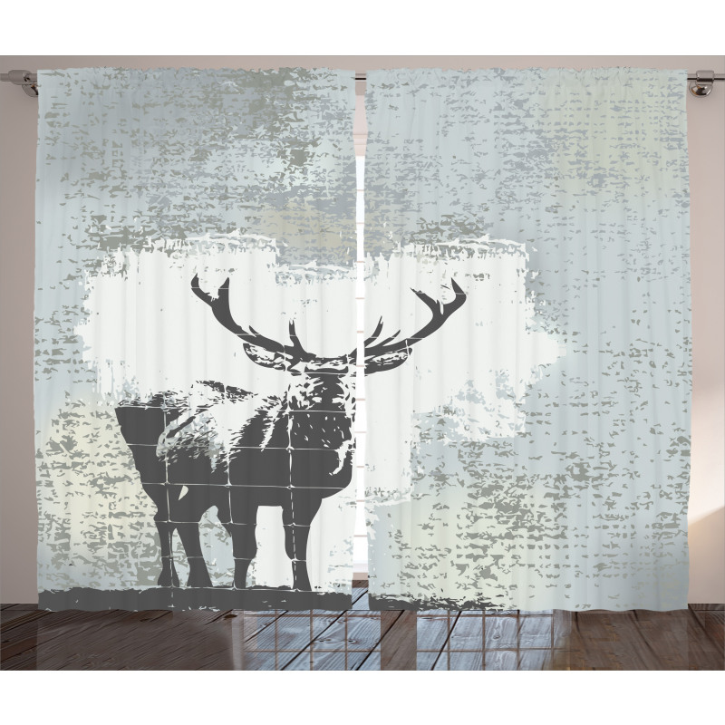 Stag Silhouette Grunge Curtain