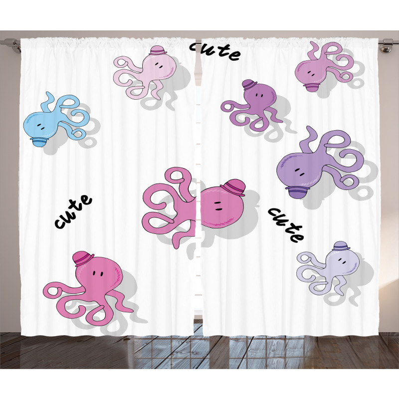 Cartoon Octopus Art Curtain