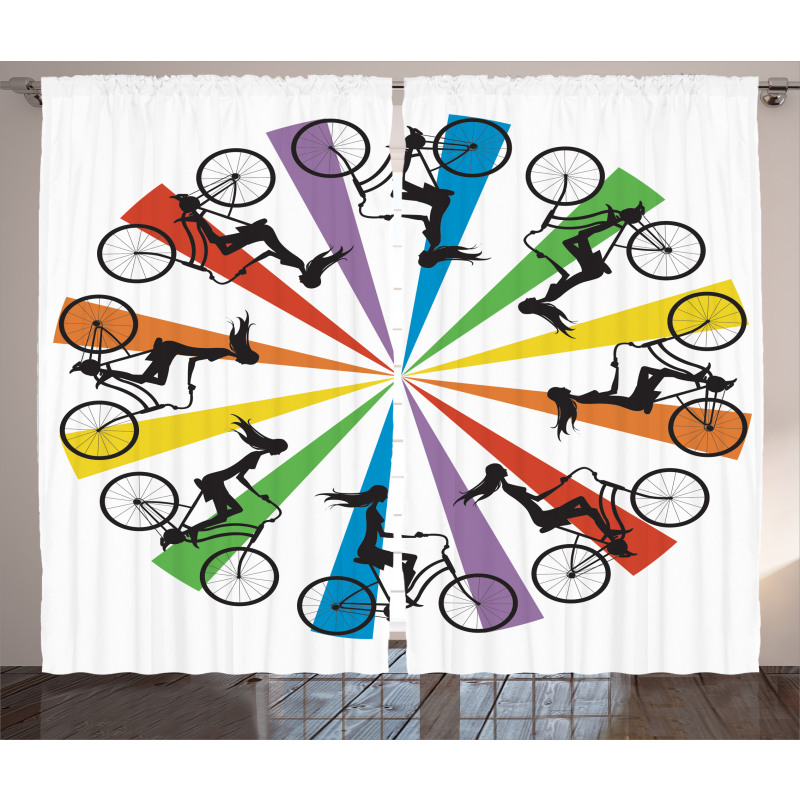 Lady on Bike Rainbow Curtain
