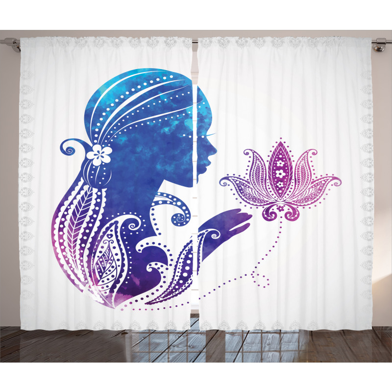 Lady with Floral Hair Curtain