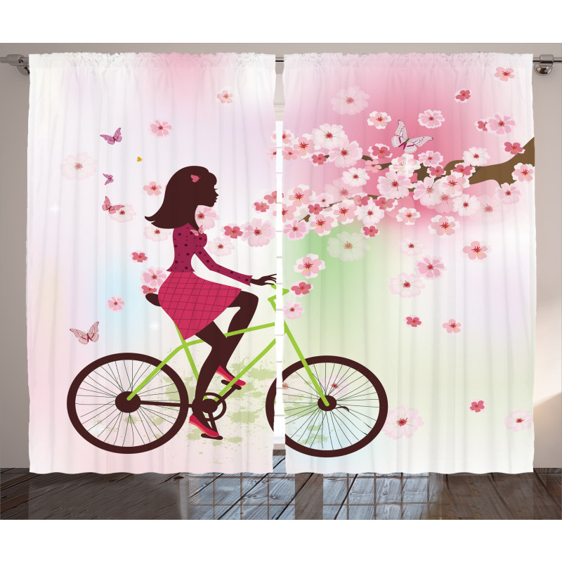 Cherry Bloom Lady Bike Curtain