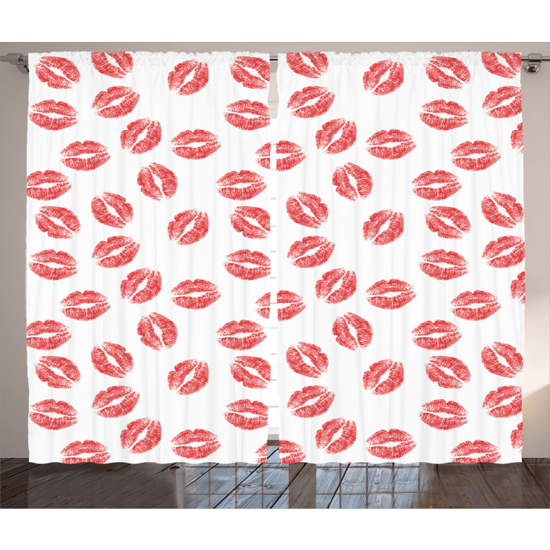 Red Lipsticks Kiss Marks Curtain
