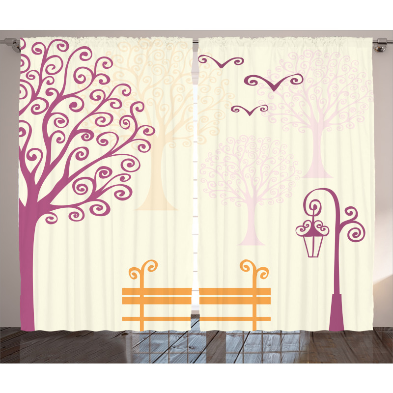 Park Bench Pastel Color Curtain