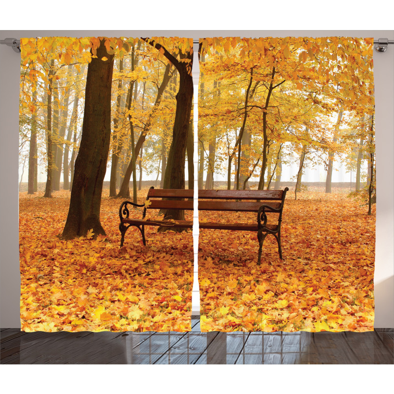 Misty Autumn Park Rustic Curtain