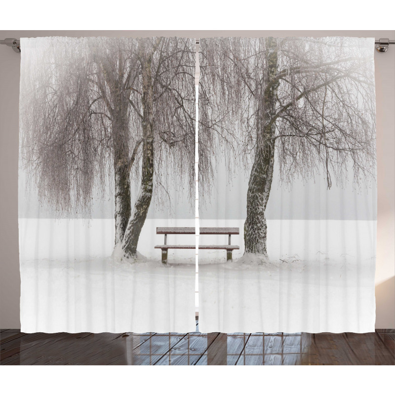 Bench Trees Snowflakes Curtain