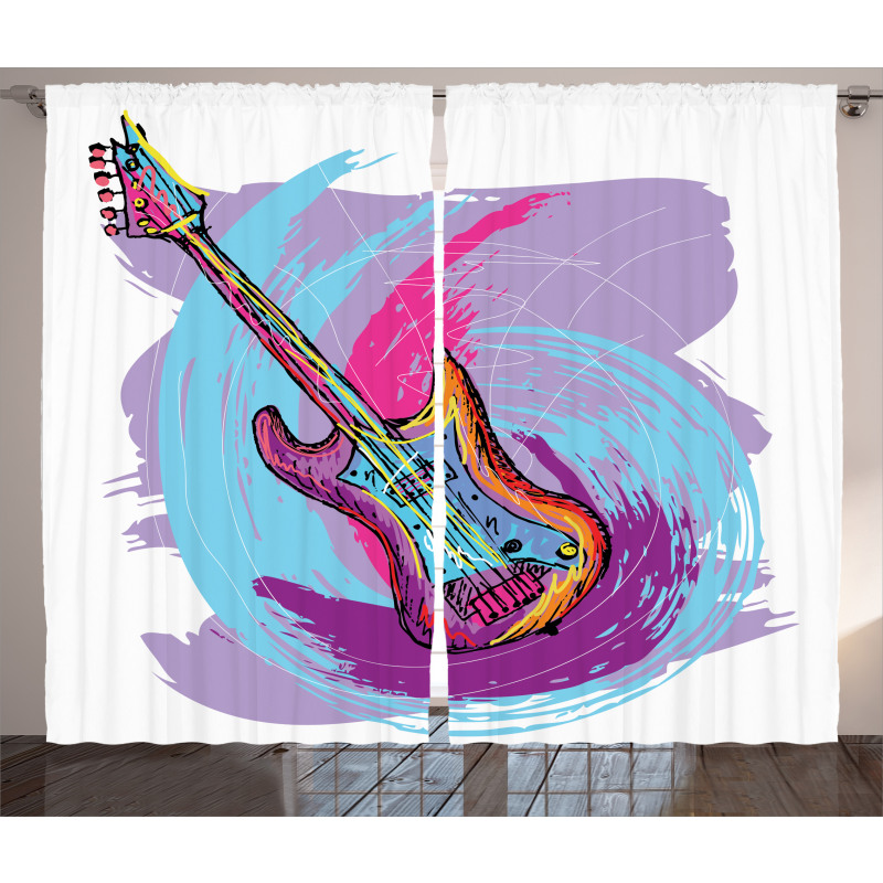 Hand Drawn Guitar Grunge Curtain