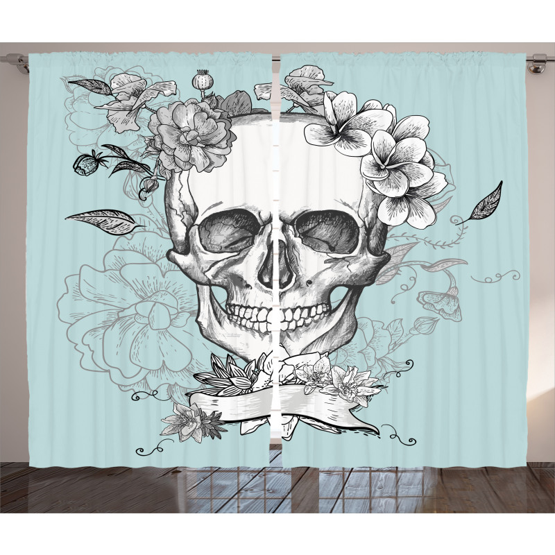 Skull and Flowers Curtain