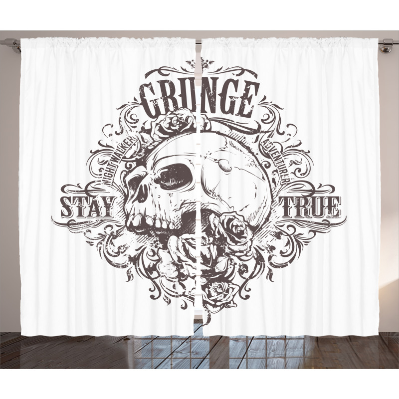 Skull Rose Grunge Curtain
