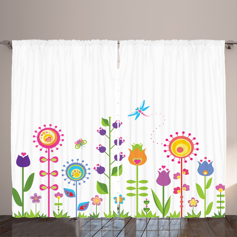 Floral Cartoon Art Curtain