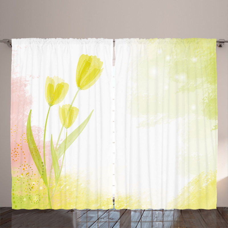 Tulip Flower Watercolor Curtain