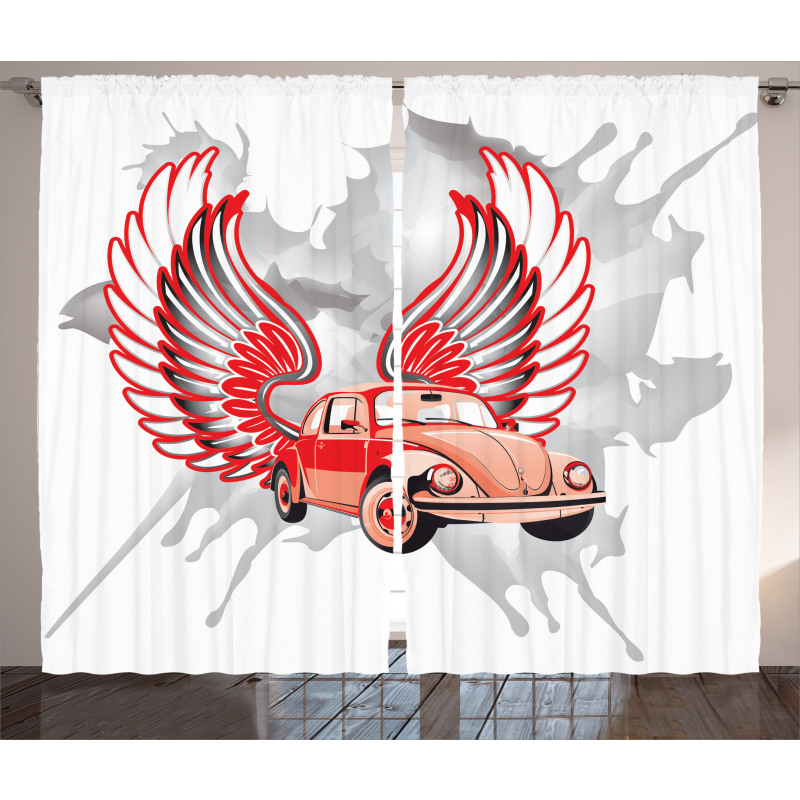 Vintage Car with Wings Curtain
