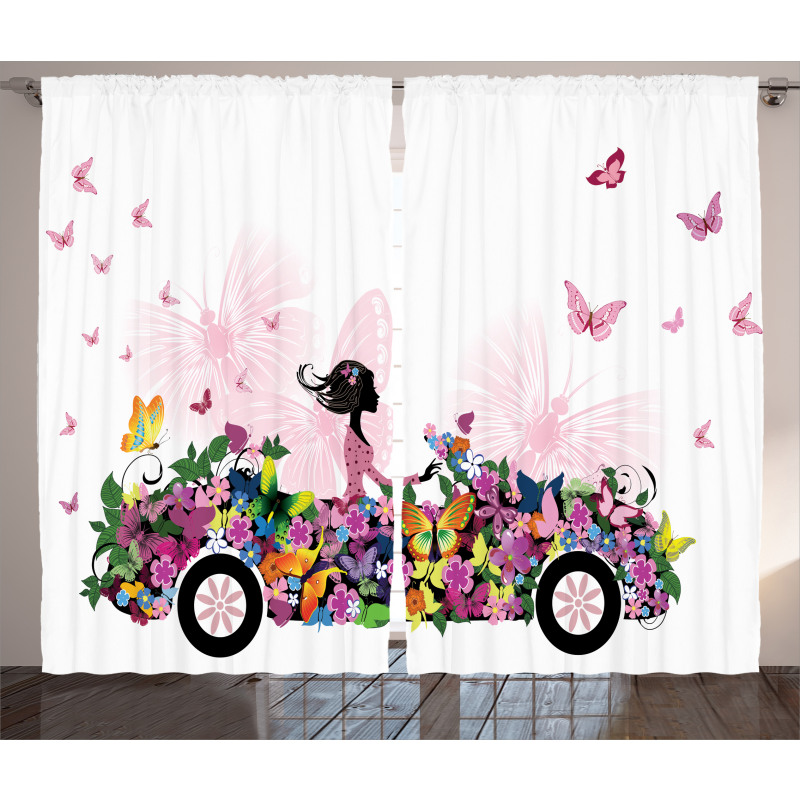 Floral Car Butterflies Curtain