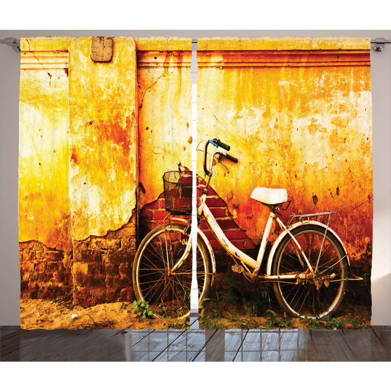 Bike Rusty Cracked Wall Curtain