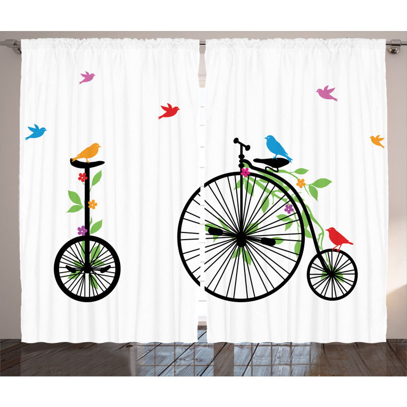 Flying Birds Flowers Curtain