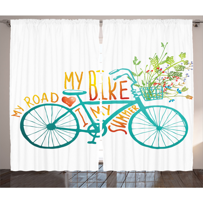 Blue Bike with Flowers Curtain