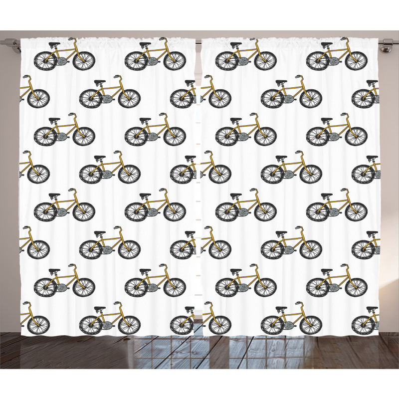 Yellow Bicycle Pattern Curtain