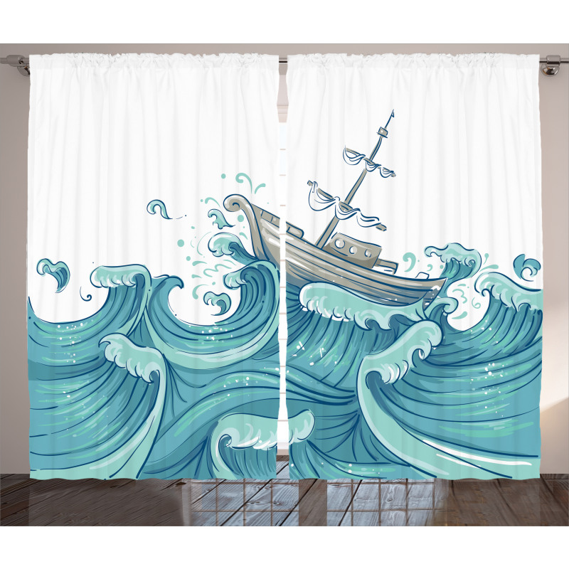 Ship and Ocean Waves Curtain