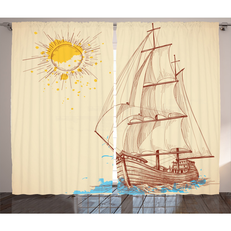 Boat in Windy Sea Sun Curtain