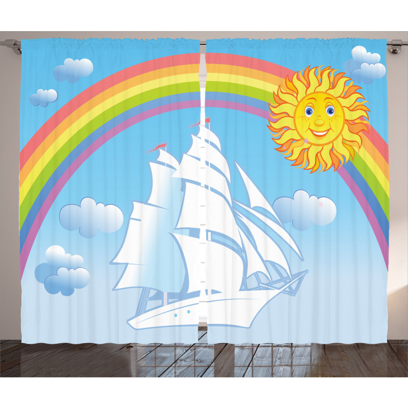 Motivational Ship Rainbow Curtain