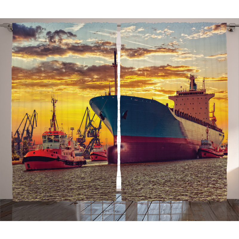 Big Ship at Sunset Curtain