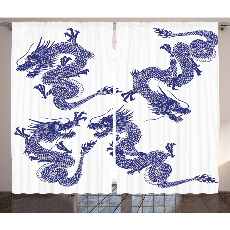 Japanese Dragons Mythical Curtain