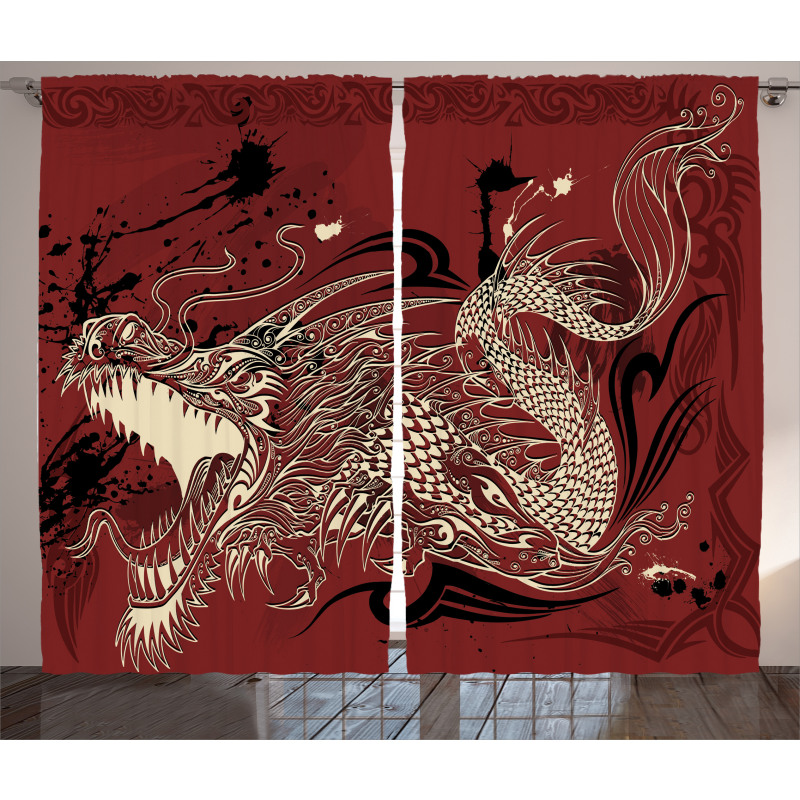 Japanese Dragon Doodle Curtain