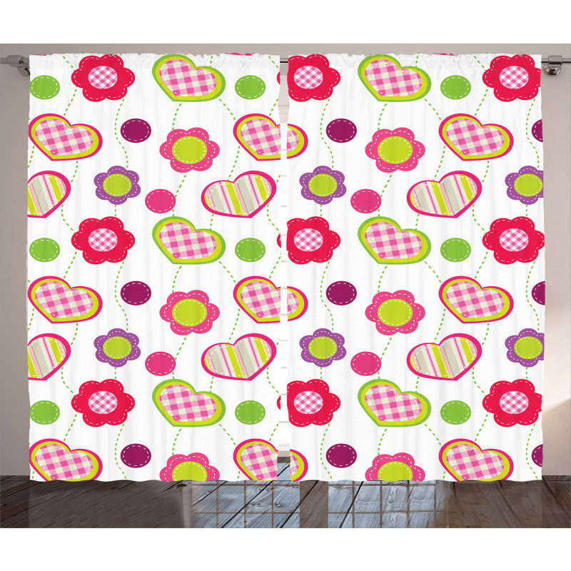 Flowers Heart Shapes Curtain