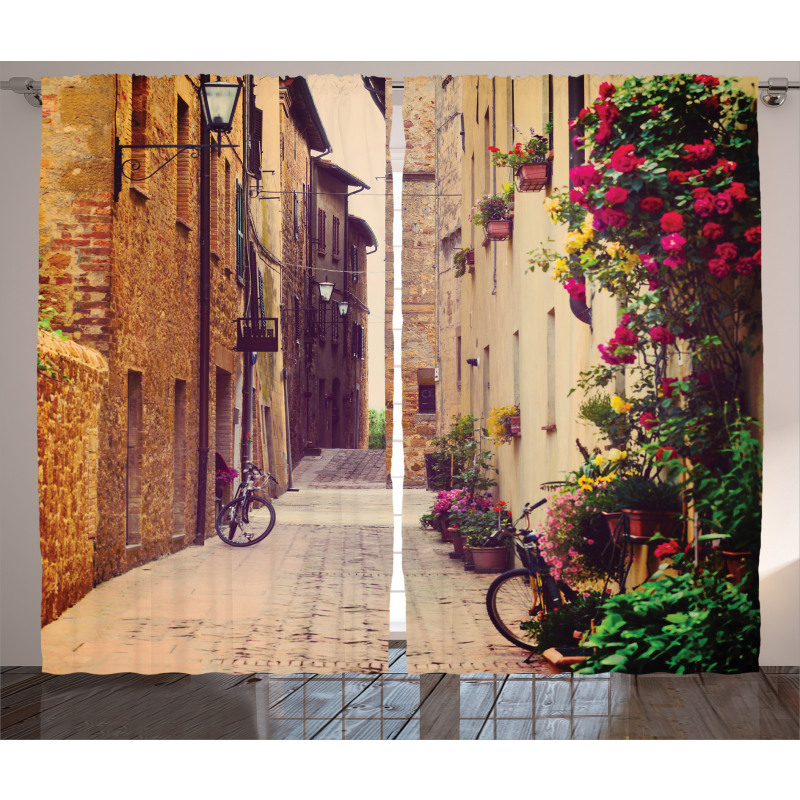 Street in Italy Flowers Curtain