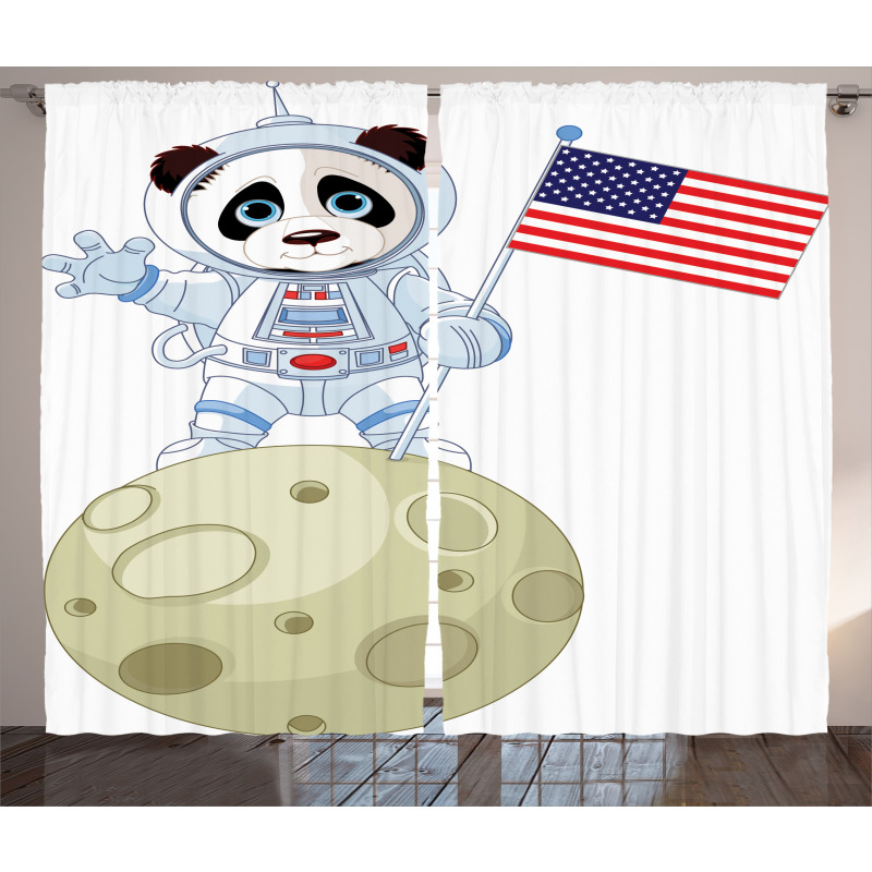 Astronaut on Moon Cartoon Curtain
