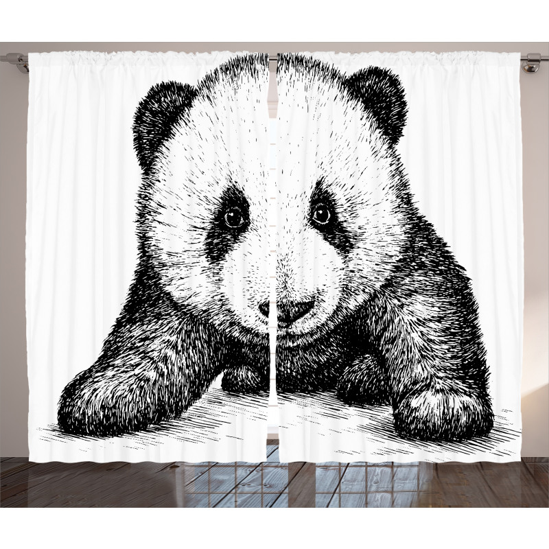 Baby Panda Bear Sketch Curtain