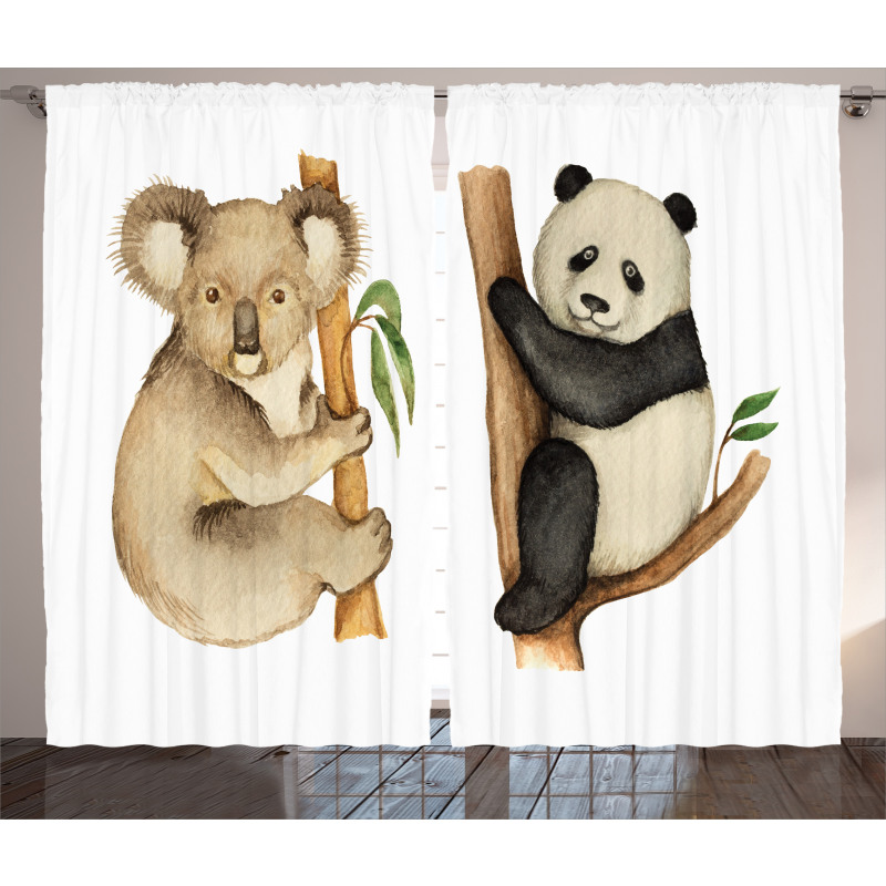 Koala Panda Watercolor Curtain