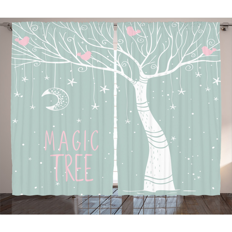 Stars Moon Pastel Colored Curtain