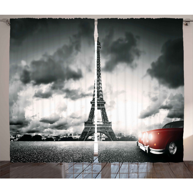 Eiffel Tower Cloudy Day Curtain