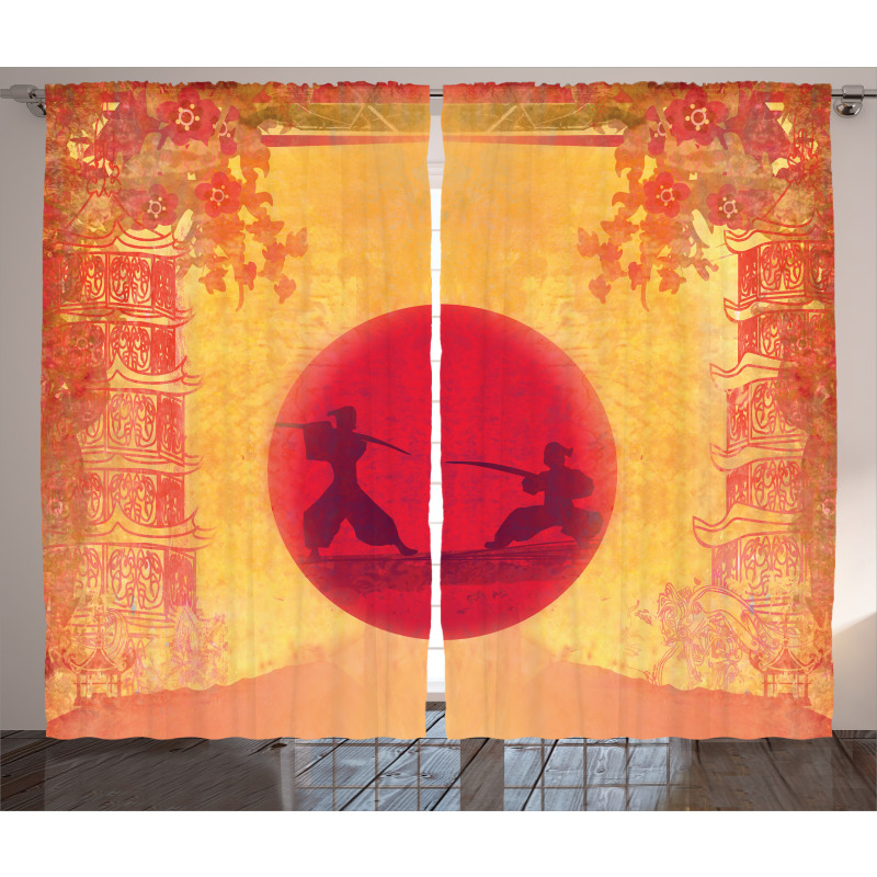 Ninjas Vintage Sunset Curtain