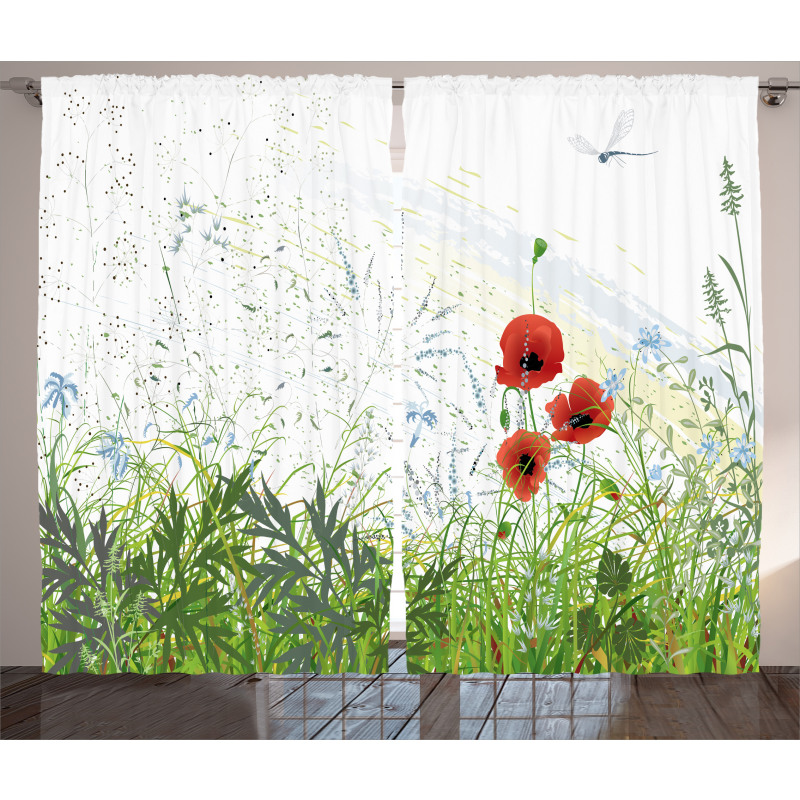 Red Poppies Dragonfly Curtain