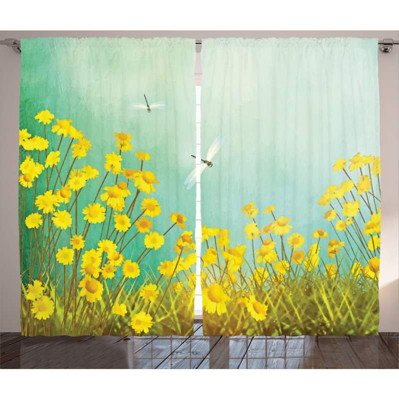 Daisies and Dragonflies Curtain