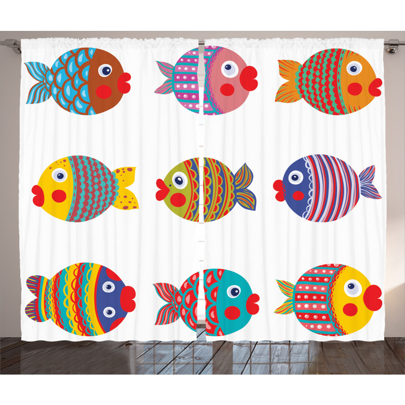 Folkloric Fish Family Curtain