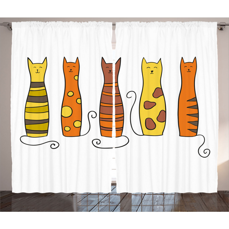 Smiling Cats Cartoon Domestic Curtain