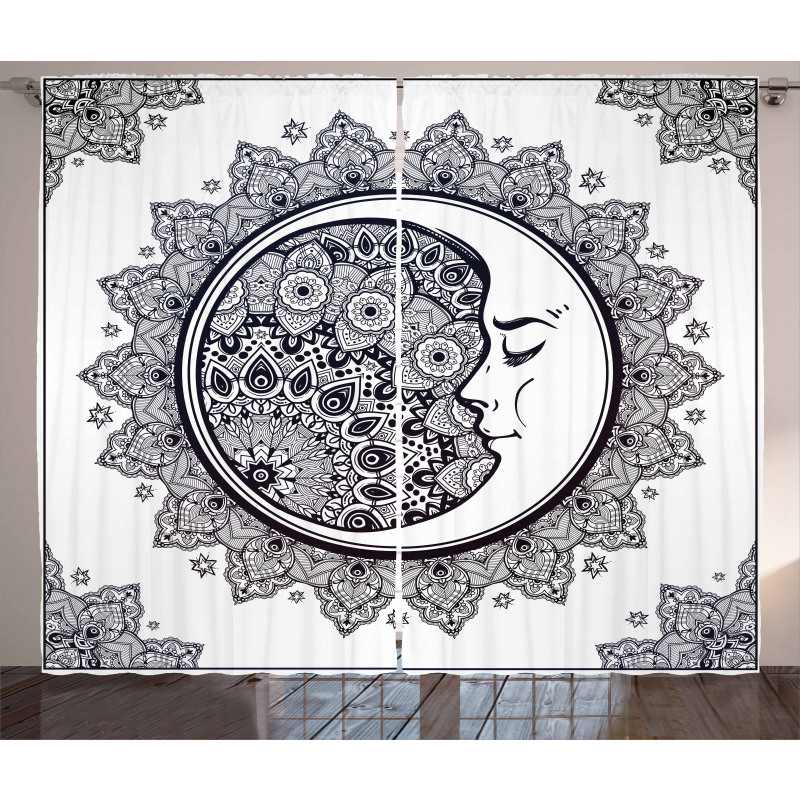 Boho Star Moon Mandala Curtain