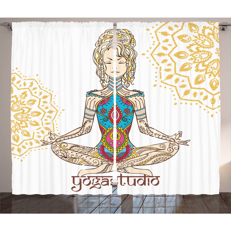 Meditating Girl Mandala Curtain