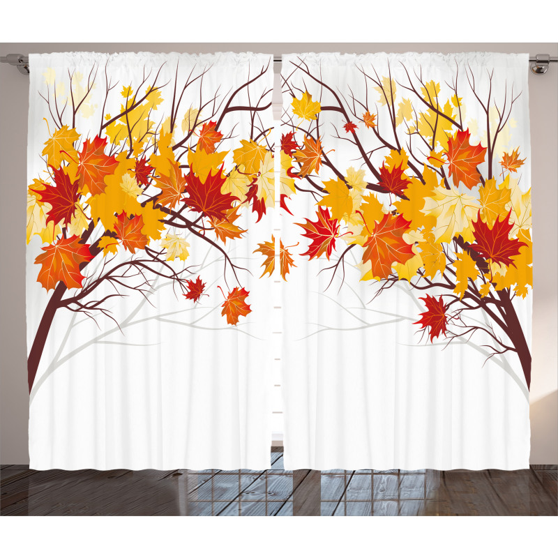 Cartoon Maple Autumn Tree Curtain