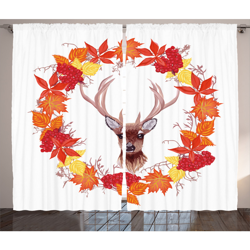 Autumn Leaves Wreath Art Curtain