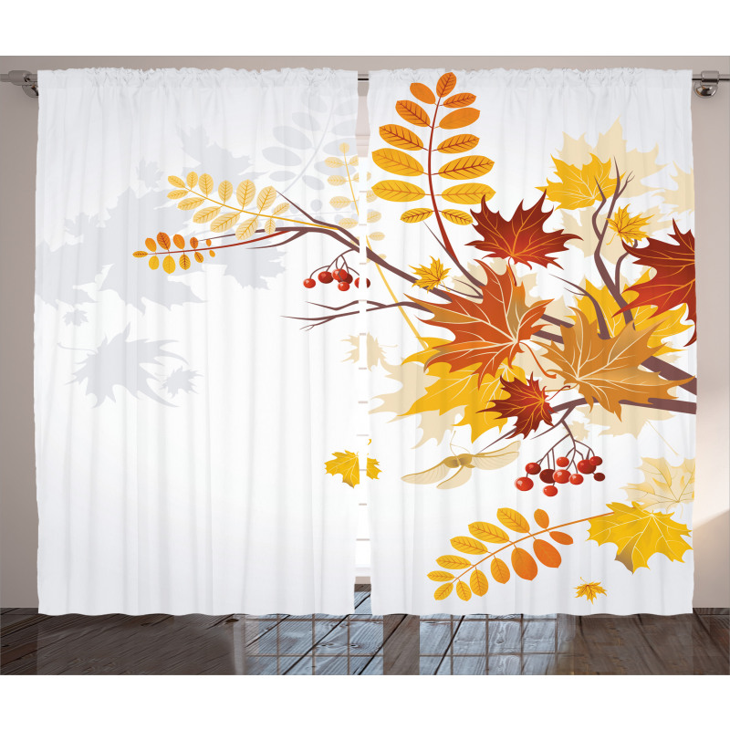 Autumn Themed Faded Leaves Curtain