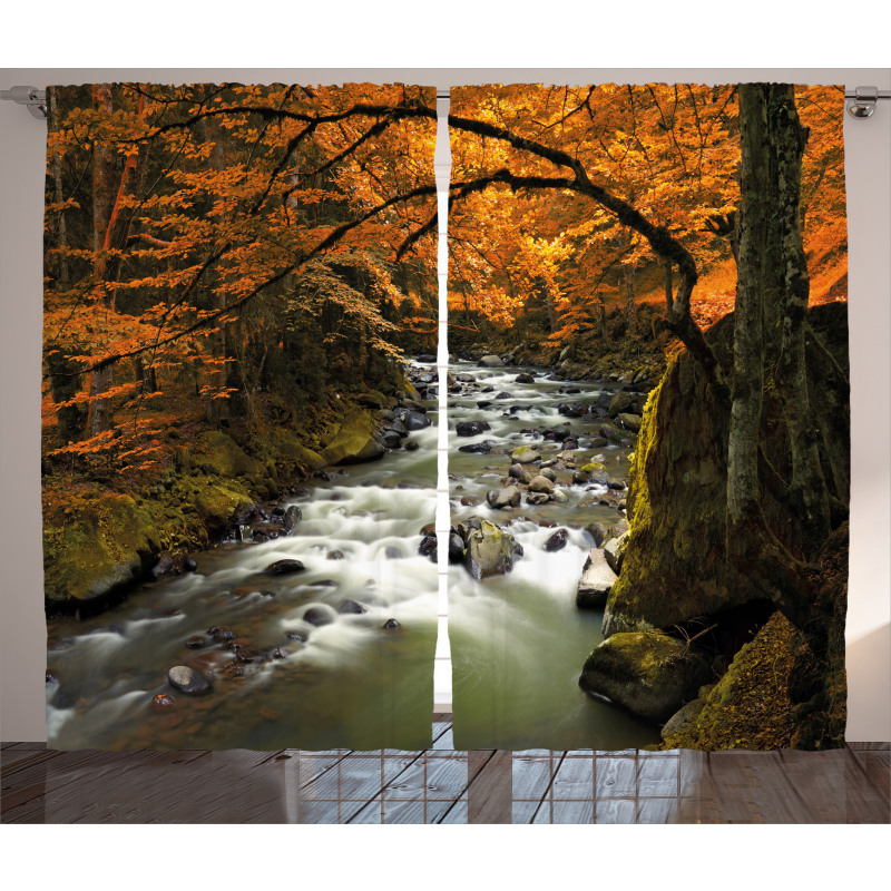 River with Rocks Forest Lush Curtain