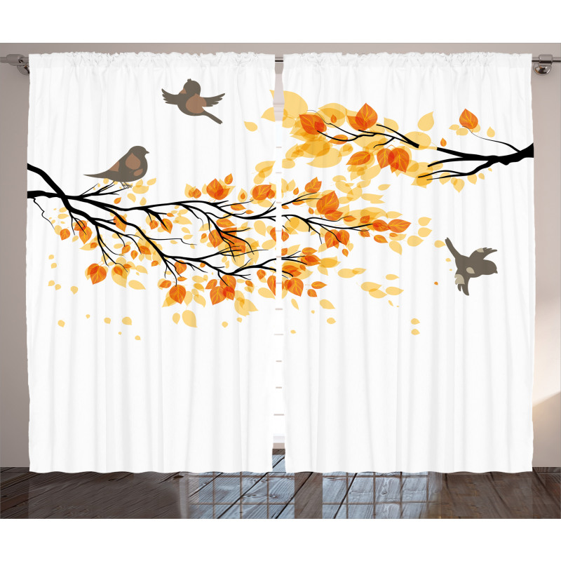 Flying Birds and Leaves Curtain