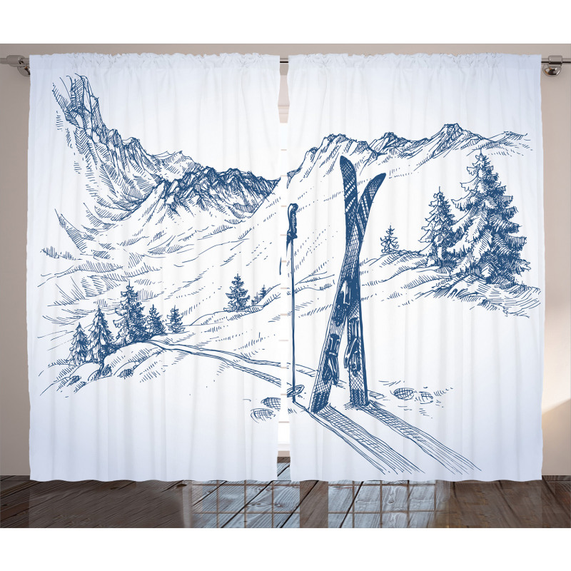 Ski Sport Mountain View Curtain