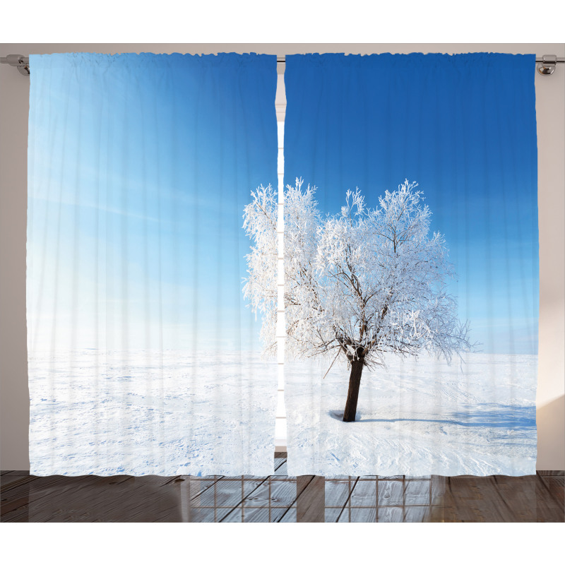 Snow Covered Alone Tree Curtain