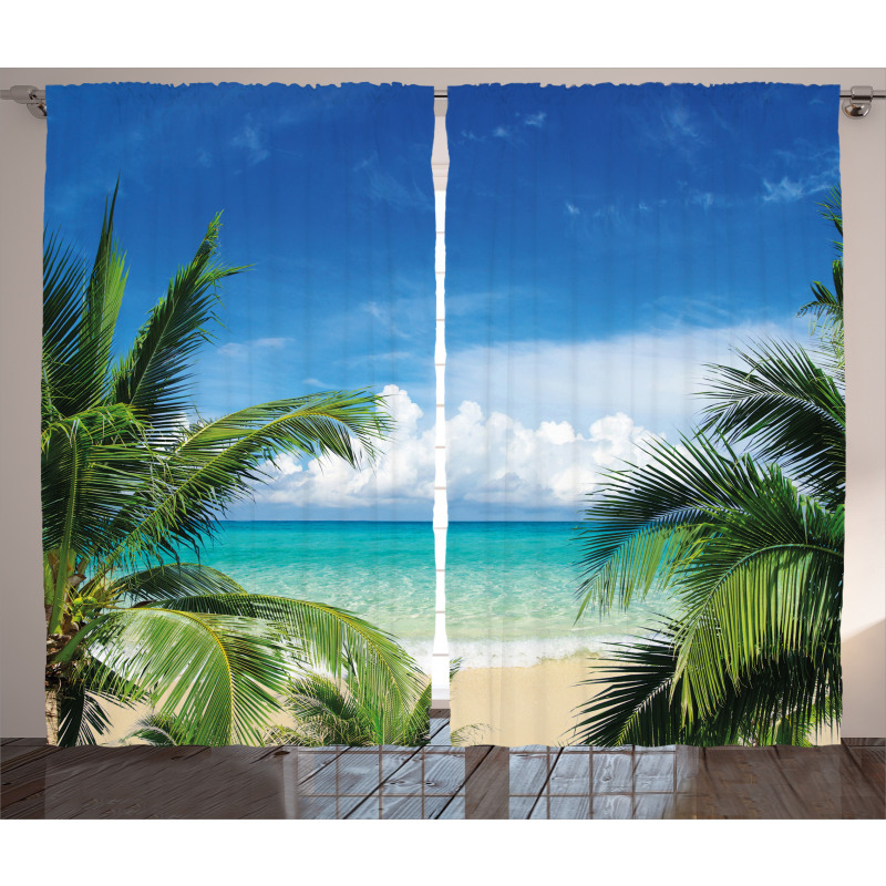 Tropical Sea Palms Sunny Day Curtain